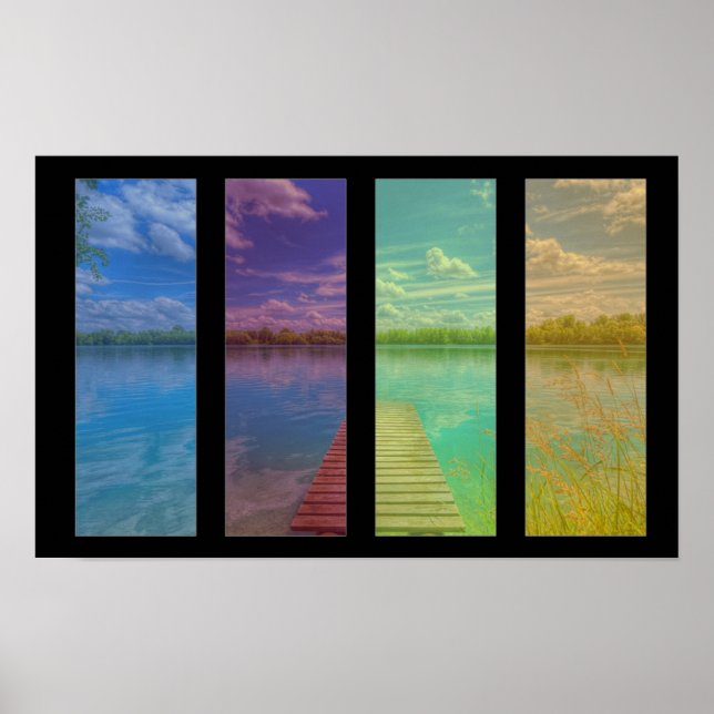 Póster Wooden Pier over a Calm Lake Landscape Quadtrych (Frente)