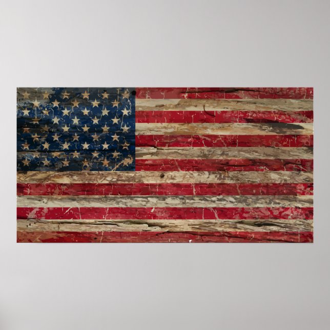 Póster Wooden Vintage American Flag (Frente)