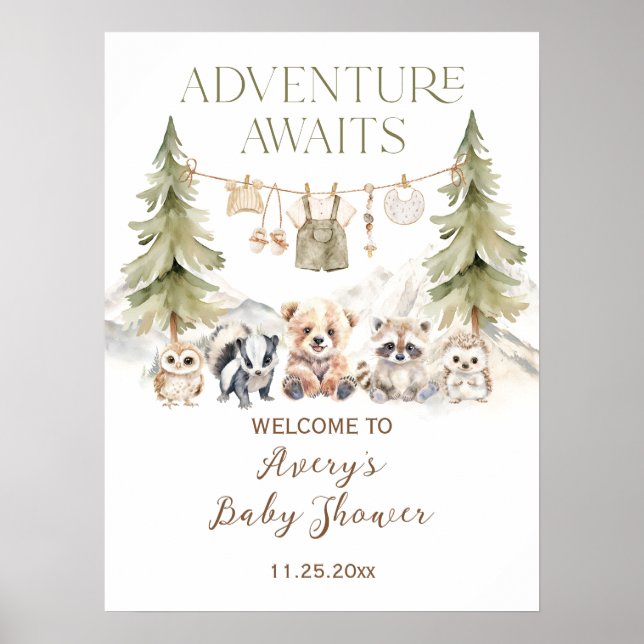 Póster Woodland Adventure Oh Boy Baby Shower (Frente)