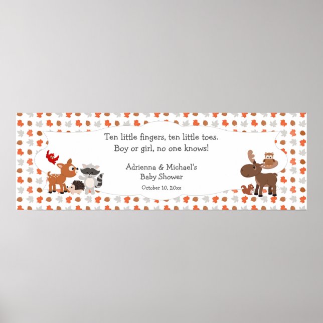 Póster Woodland animal baby shower / birthday party (Frente)