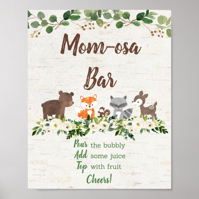 Póster Woodland Animal Floral Mimosa Bar Baby Shower (Frente)