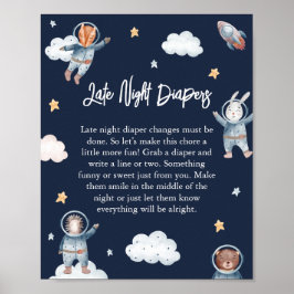 Póster Woodland Animal Space Baby 'Late Night Diaper'