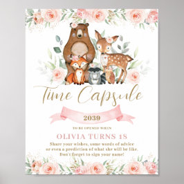 Póster Woodland Animales Pink Floral Cumpleaños Cápsula d