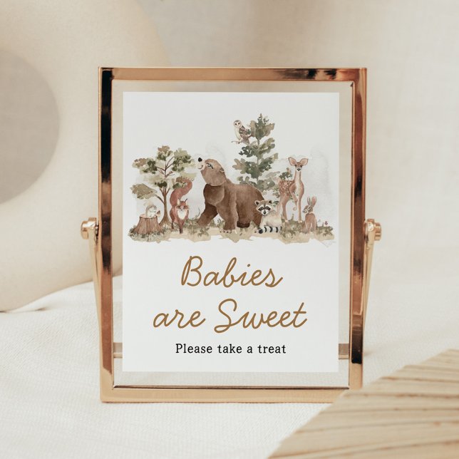 Póster Woodland Animals Adventure espera Baby Shower (Adventure Awaits Woodland Animals Baby Shower Babies are Sweet Sign)