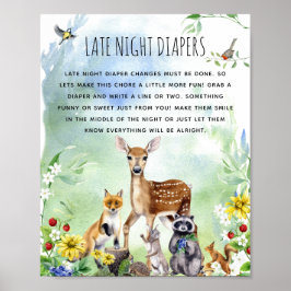 Póster Woodland Animals Baby Shower 'Late Night Diaper'