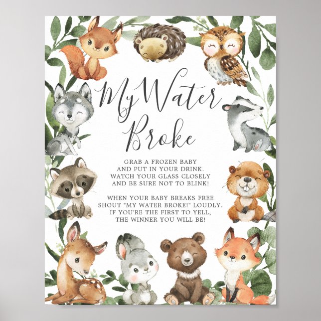 Póster Woodland Animals Baby Shower My Water Broke (Frente)