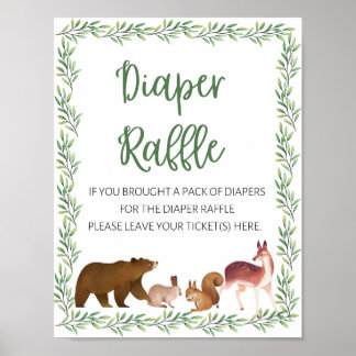 Póster Woodland Animals Baby Shower Rótulo Diaper Raffle