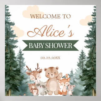 Póster Woodland Animals Baby Shower Welcome Poster