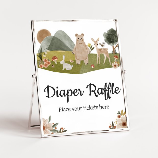 Póster Woodland Animals Boho Baby Shower Diaper Raffle (Gender Neutral Boho Baby Shower Diaper Raffle Sign)
