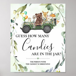 Póster Woodland Animals Cuántos Candies Baby Shower Game