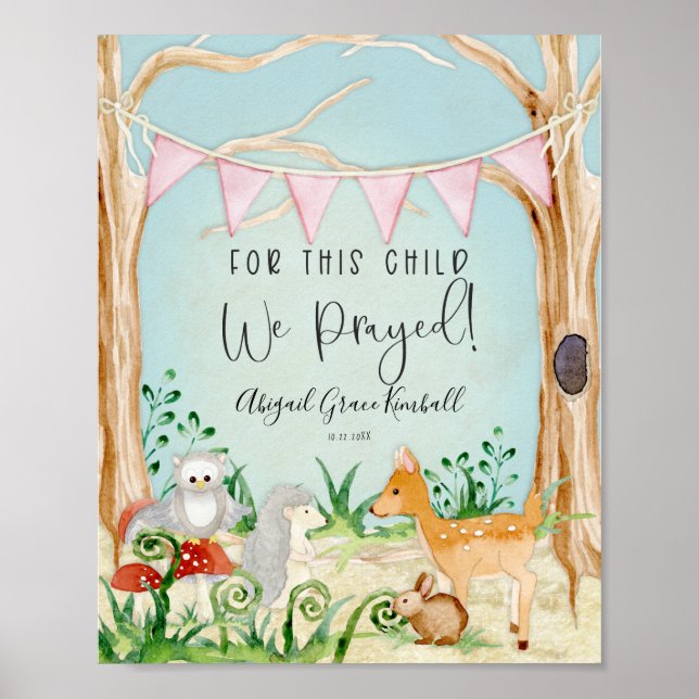 Póster Woodland Animals Deer Hedgehog Owl Baby Girl (Frente)