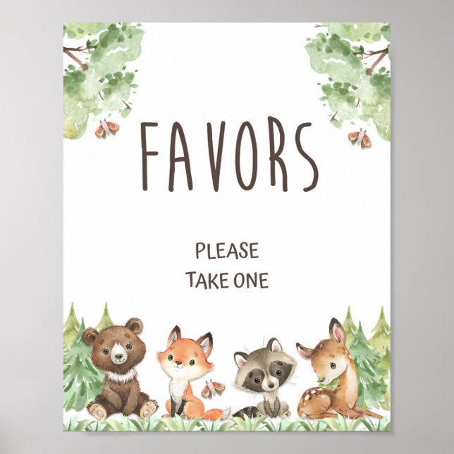 Póster Woodland Animals Favor Table Party Shower Sign (Frente)