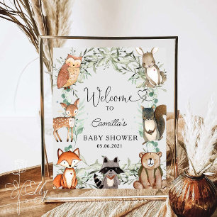 Póster Woodland Animals Forest Baby Shower 
