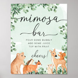 Póster Woodland Animals Green Baby Shower Mimosa Bar Rótu