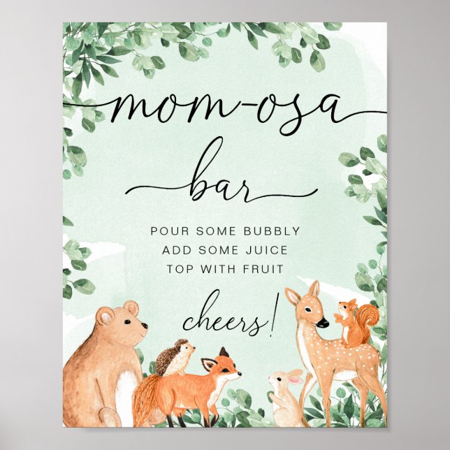 Póster Woodland Animals Green Baby Shower Momosa Bar Rótu (Frente)