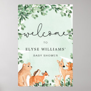 Póster Woodland Animals Green Welcome Sign Poster