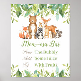 Póster Woodland Animals Greenery Baby Shower Momosa Bar