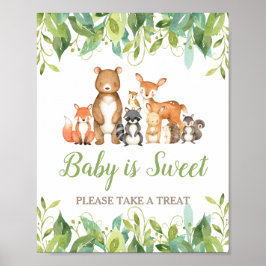 Póster Woodland Animals Greenery Baby Shower Sweet Treat