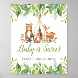 Póster Woodland Animals Greenery Baby Shower Sweet Treat