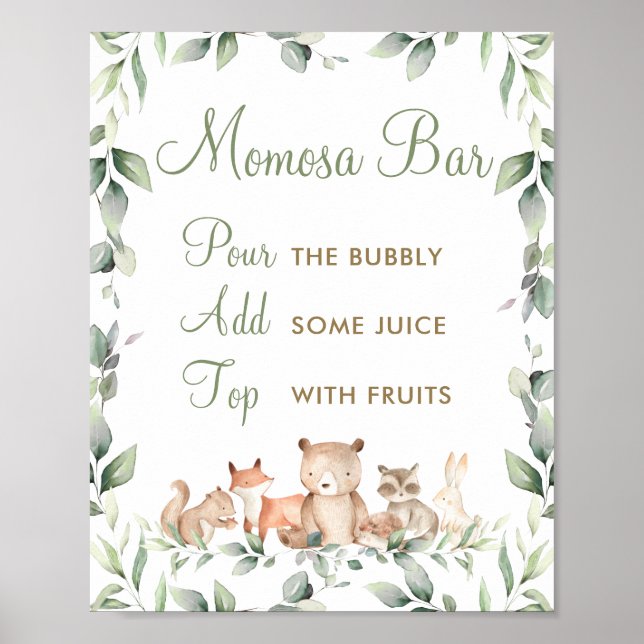 Póster Woodland Animals Greenery Mom-osa Momosa Bar (Frente)