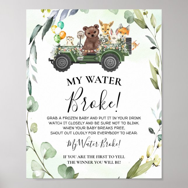 Póster Woodland Animals My Water Broke Juego de Baby Show (Frente)