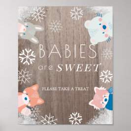 Póster Woodland Animals Nieva Rótulo de dulces de Baby Sh