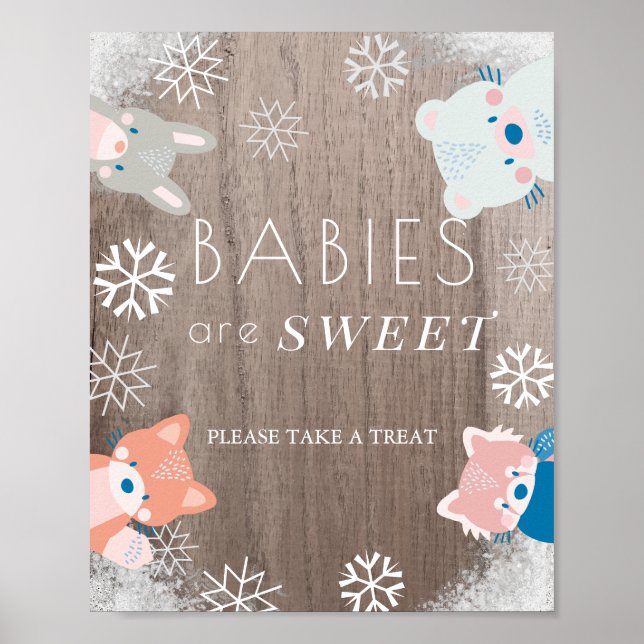 Póster Woodland Animals Nieva Rótulo de dulces de Baby Sh (Frente)