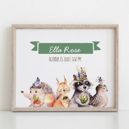 Póster Woodland Animals Nursery Name Wall Art Poster