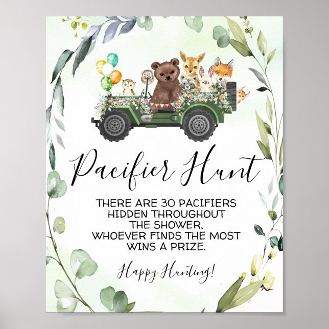 Póster Woodland Animals Pacifier Hunt Baby Shower Game (Frente)