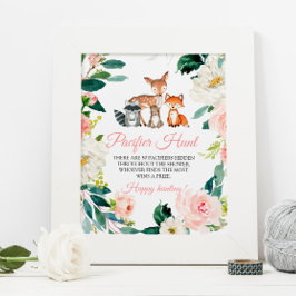 Póster Woodland Animals & Pink Pacifier Hunt Game Rótulo