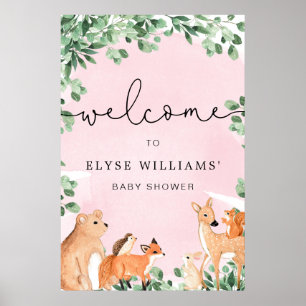 Póster Woodland Animals Pink Welcome Sign Poster