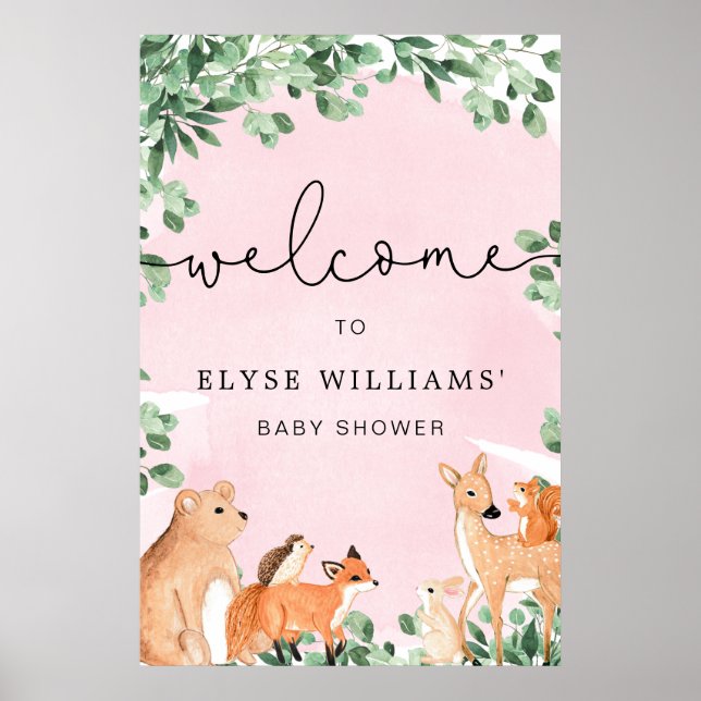 Póster Woodland Animals Pink Welcome Sign Poster (Frente)