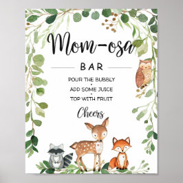 Póster Woodland Animals Rótulo Baby Shower Mom-osa Bar