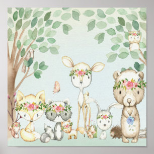 Póster Woodland Animals Wall Art Poster Baby Nursery Boho