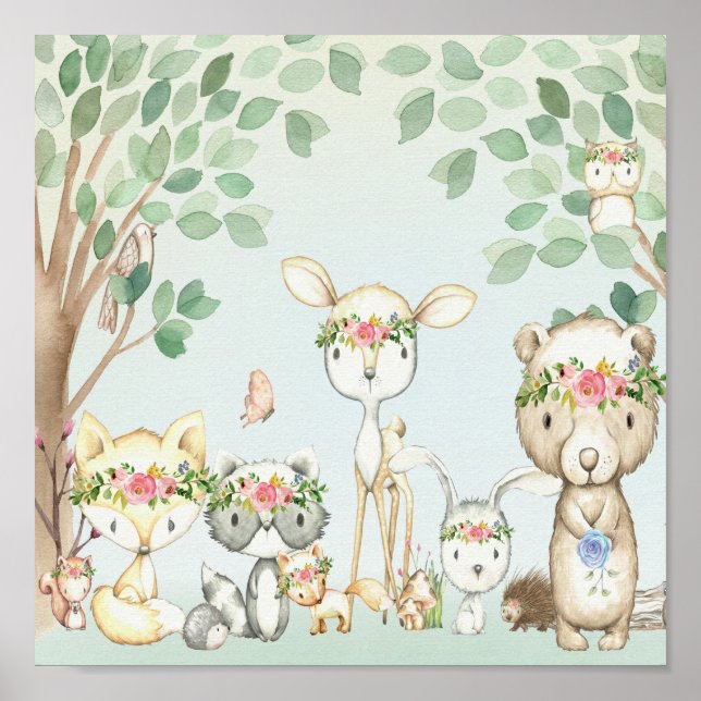 Póster Woodland Animals Wall Art Poster Baby Nursery Boho (Frente)