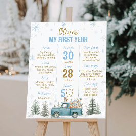 Póster Woodland Animals Winter 1st Birthday Milestone