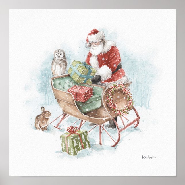 Póster Woodland Animals with Santa Claus and His Sleigh (Frente)