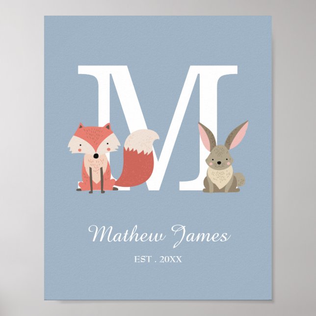 Póster Woodland Baby Poster inicial de un monograma (Frente)