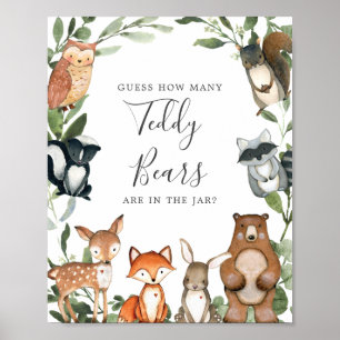 Póster Woodland Baby Shower Adivina Cuántos Osos De Teddy