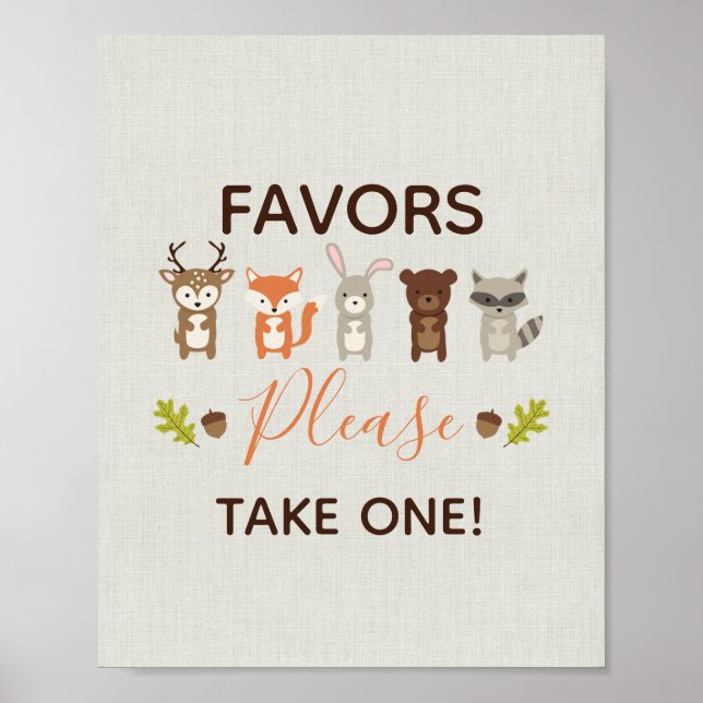Póster Woodland Baby Shower Favors Please Take One Sign (Frente)