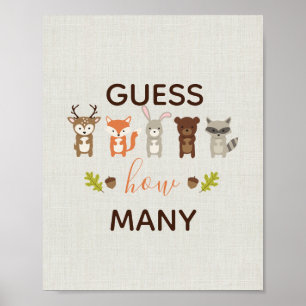 Póster Woodland Baby Shower Guess How Many Sign