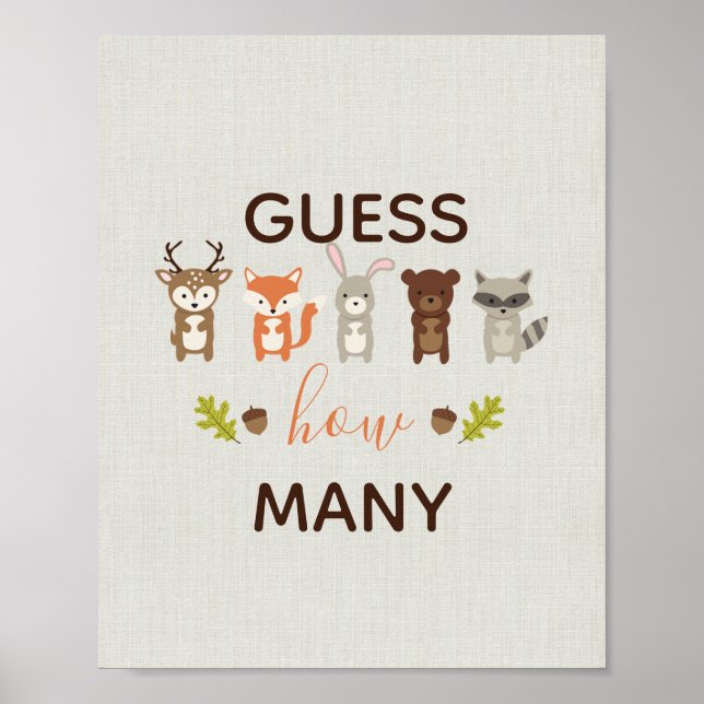 Póster Woodland Baby Shower Guess How Many Sign (Frente)
