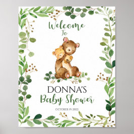 Póster Woodland Baby Shower Welcome Bear