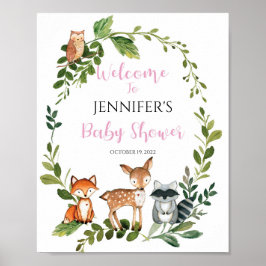 Póster Woodland Baby Shower Welcome Sign Girl