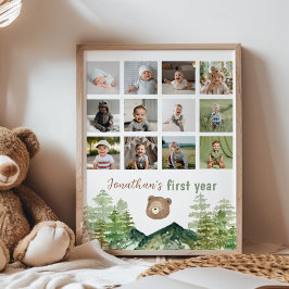Póster Woodland Bear First Year Photo Milestone Poster