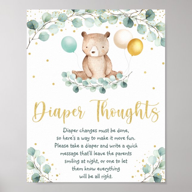 Póster Woodland Bear Greenerenery Gold Diaper Thoughts Ró (Frente)