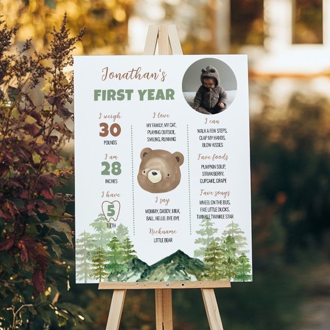 Póster Woodland Bear primer Rótulo hito de cumpleaños (Subido por el creador)