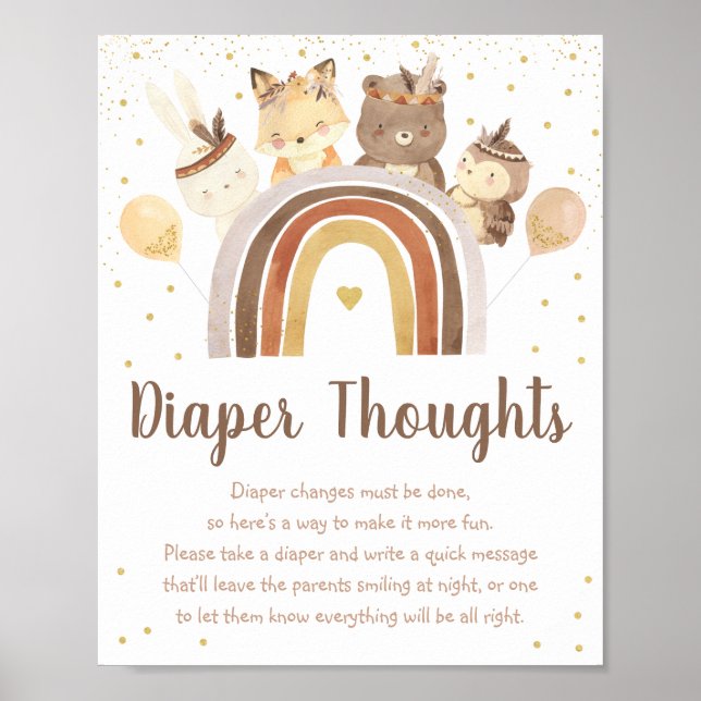 Póster Woodland Boho Rainbow Gold Baby Diaper Thoughts (Frente)