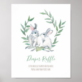 Póster Woodland Bunnies Diaper Raffle Rótulo Baby Shower