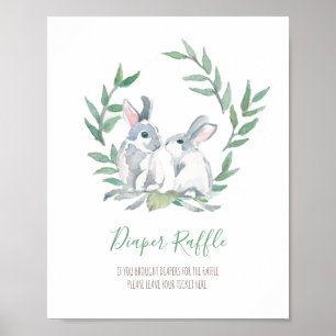 Póster Woodland Bunnies Diaper Raffle Rótulo Baby Shower